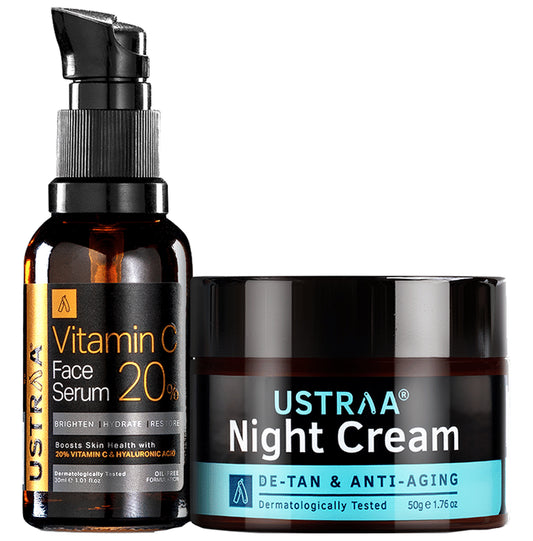 Ustraa Bright Skin Combo Pack of Vitamin C Face Serum 30ml and De-Tan & Anti-Aging Night Cream 50gm
combo pack of 2 Packs
