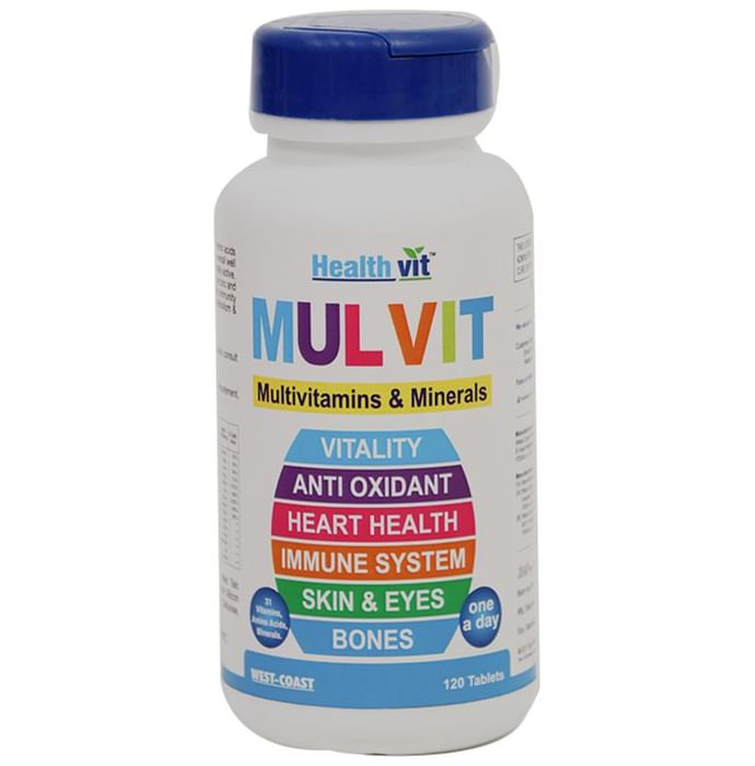 HealthVit Mulvit Multivitamins, Minerals & Antioxidants | For Skin, Eyes, Bones, Heart & Immunity | Tablet
bottle of 120 tablets