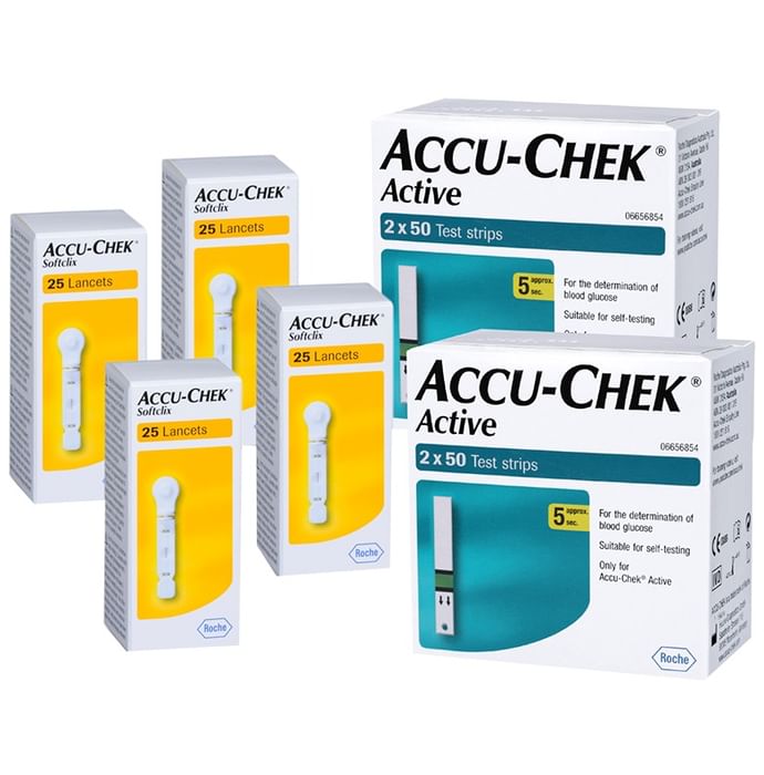 Accu-Chek Combo Pack of 2 Pack Active Test Strip (100 Each) & 4 Pack Softclix Lancet (25 Each)
combo pack of 6 units