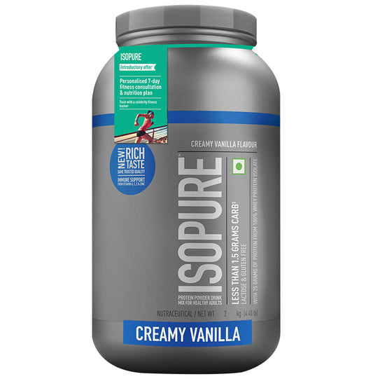 Isopure Whey Protein with Less than 1.5gm Carbs | For Fitness, Immunity & Skin | Flavour Powder Creamy Vanilla
jar of 2 kg Powder