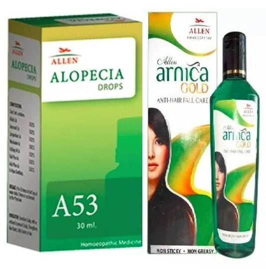 Allen Hair Care Combo Pack of A53 Alopecia Drop 30ml & Arnica Gold Anti-Hairfall Care Oil 110ml
combo pack of 2 bottles