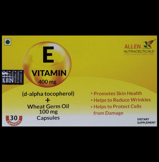Allen Nutraceutical Vitamin E + WheatGerm Oil for Skin Health | Capsule
strip of 30 capsules