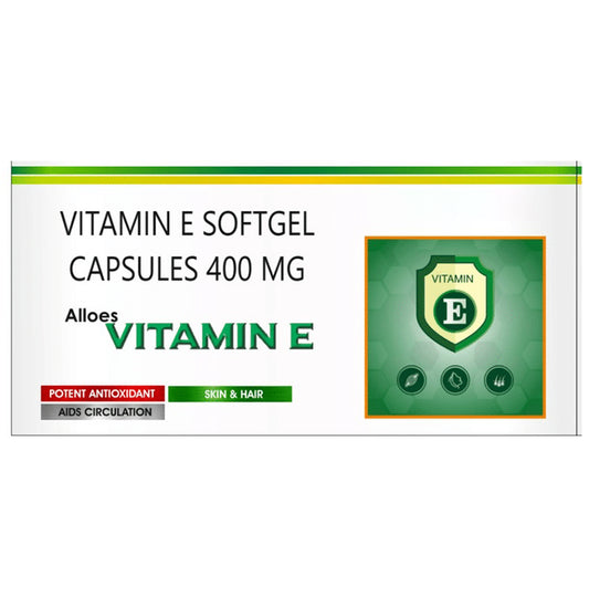 Alloes Vitamin E 400mg | Softgel Capsule for Skin, Hair & Antioxidant Support
strip of 10 soft gelatin capsules