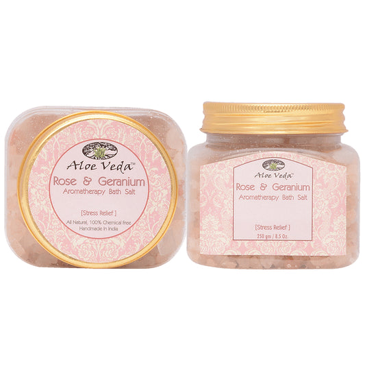 Aloe Veda Rose and Geranium Aromatherapy Bath Salt
jar of 250 gm Powder