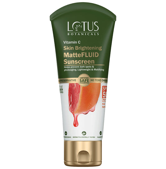 Lotus Botanicals Vitamin C Skin Brightening Matte Fluid Sunscreen SPF 50 PA+++
tube of 50 gm Cream