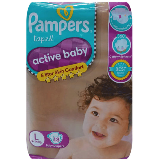 Pampers Active Baby with Comfortable Fit | Size Diaper Large
packet of 18 diapers