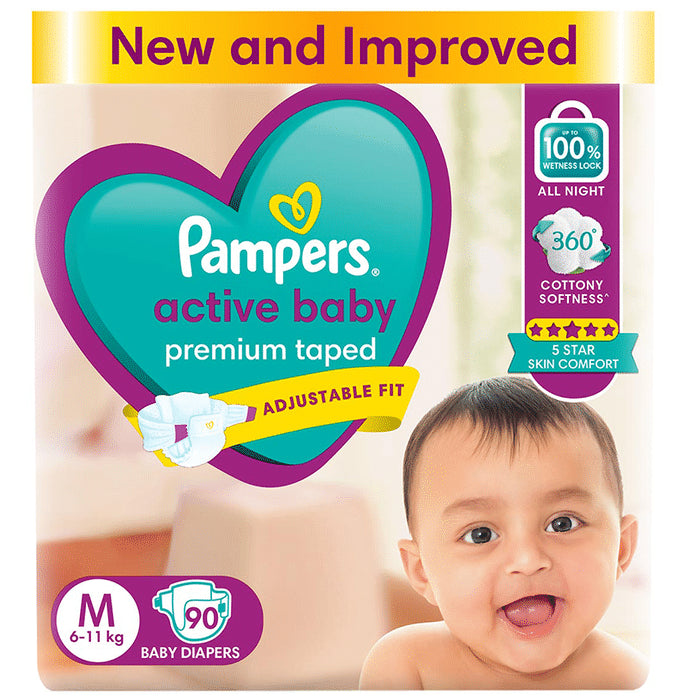 Pampers Active Baby with Comfortable Fit | Size Diaper Medium
packet of 90 diapers