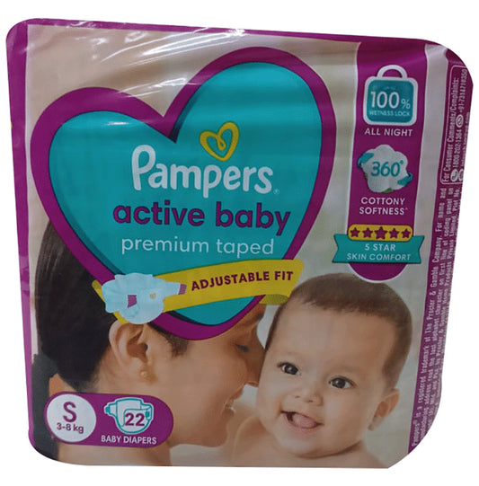 Pampers Active Baby with Comfortable Fit | Size Diaper Small
packet of 22 diapers