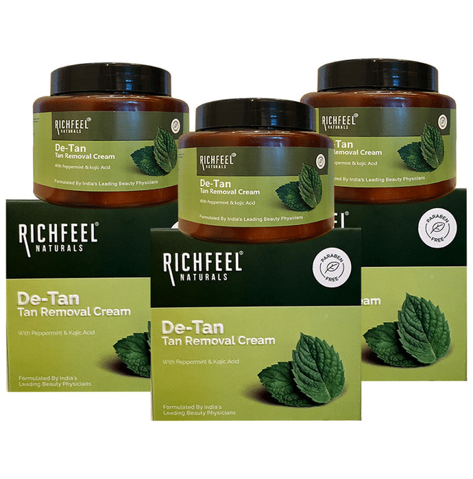 Richfeel De-tan Cream | Natural Skin Tan Removal with Honey, and Cucumber (100gm Each)
combo pack of 3 jar