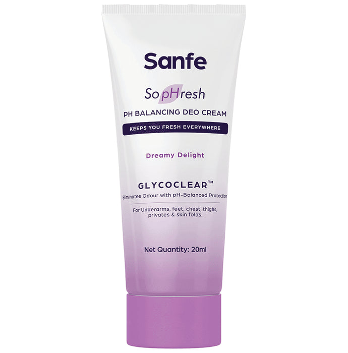 Sanfe So Phresh PH Balancing Deo Cream for for Underarms, Feet, Intimates & Skin Fold Dreamy Delight
tube of 20 ml Cream