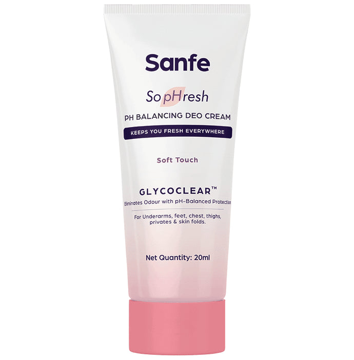 Sanfe So Phresh PH Balancing Deo Cream for for Underarms, Feet, Intimates & Skin Fold Soft Touch
tube of 20 ml Cream