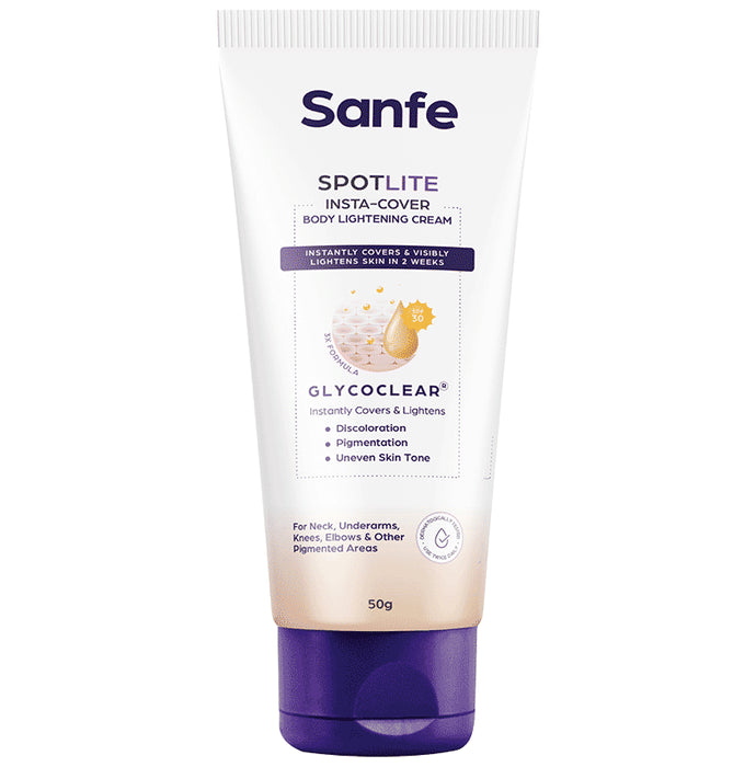 Sanfe Spotlite Insta-Cover Body Lightening Cream for Dark Neck, Joints and Skinfolds SPF 30
bottle of 50 gm Cream