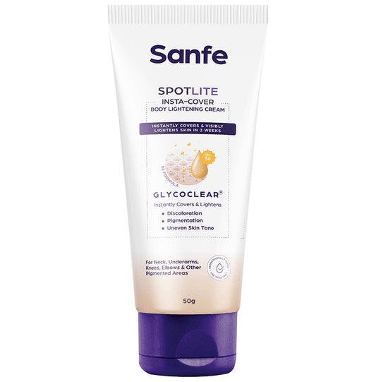 Sanfe Spotlite Insta-Cover Body Lightening Cream for Dark Neck, Joints and Skinfolds SPF 30
bottle of 50 gm Cream