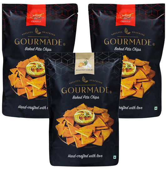 ?Gourmade Soulful Snacking Combo Pack of Pita Chips Chipotle-2 & Roasted Garlic-1 (125gm Each)
combo pack of 3 Packs