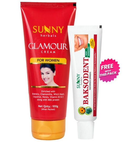 Sunny Herbals Glamour Cream for Smooth & Supple Skin | For Women with Baksodent Toothpaste Free
box of 100 gm Cream