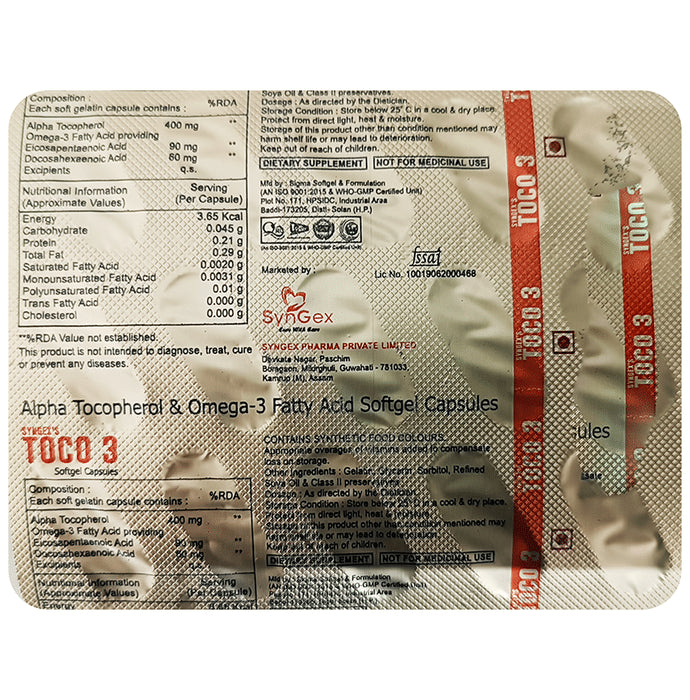 Syngex's Toco 3 Softgel Capsule
strip of 15 soft gelatin capsules