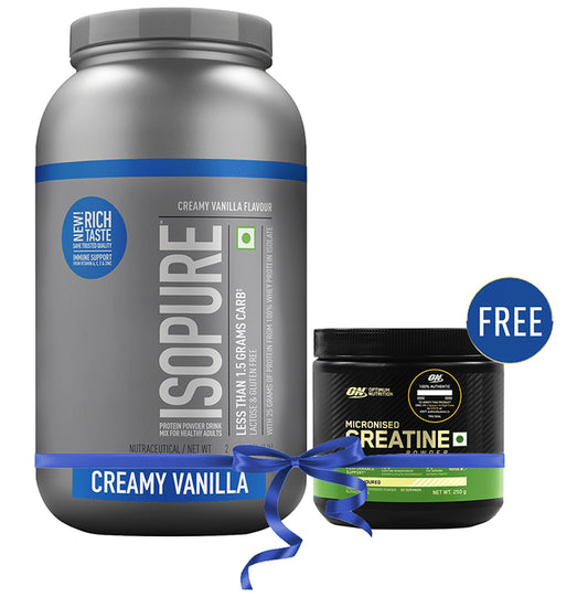 Isopure Whey Protein with Less than 1.5gm Carbs | For Fitness, Immunity & Skin | Flavour Creamy Vanilla Powder with Micronised Creatine Powder Free
jar of 2 kg Powder