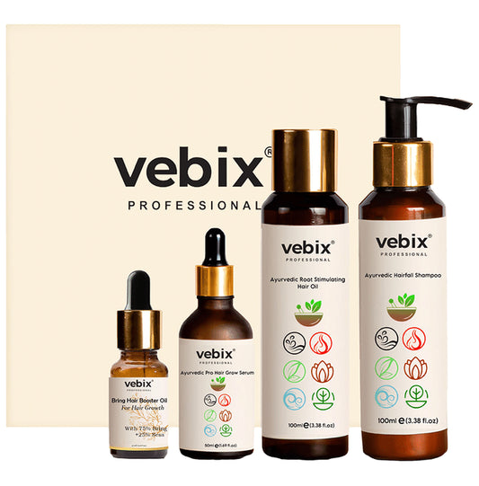 Vebix Professional Customized Regimen 4 Ayurvedic Product Kit - HairFall Control-Anti HairFall Neem Oil +Lotus Anti Hairfall Shampoo + Hair-Shinning Serum & Booster Serum
box of 1 Kit