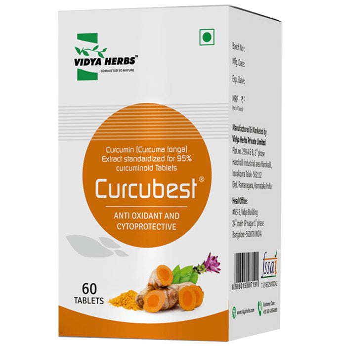 Vidya Herbs Curcubest Tablet | Cytoprotective & Antioxidant Tablet
bottle of 60 tablets