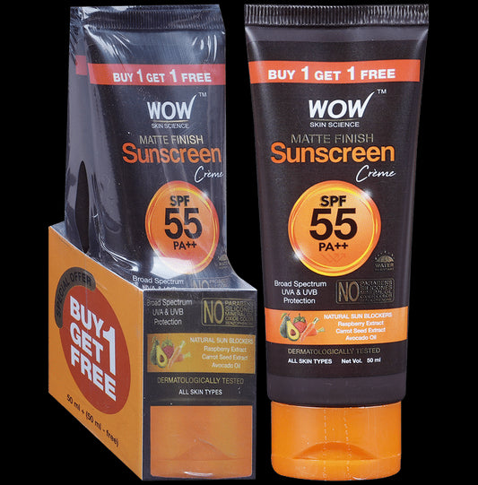 WOW Skin Science Matte Finish Sunscreen Creme SPF 55 PA++ Buy 1 Get 1 Free
tube of 50 ml Cream