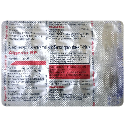 Algesia SP 100mg/325mg/15mg Tablet
10 Tablet