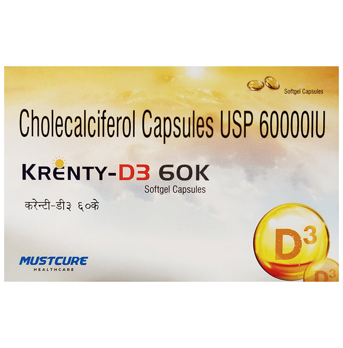 Krenty-D3 60K Softgel Capsule
4 Soft Gelatin Capsule